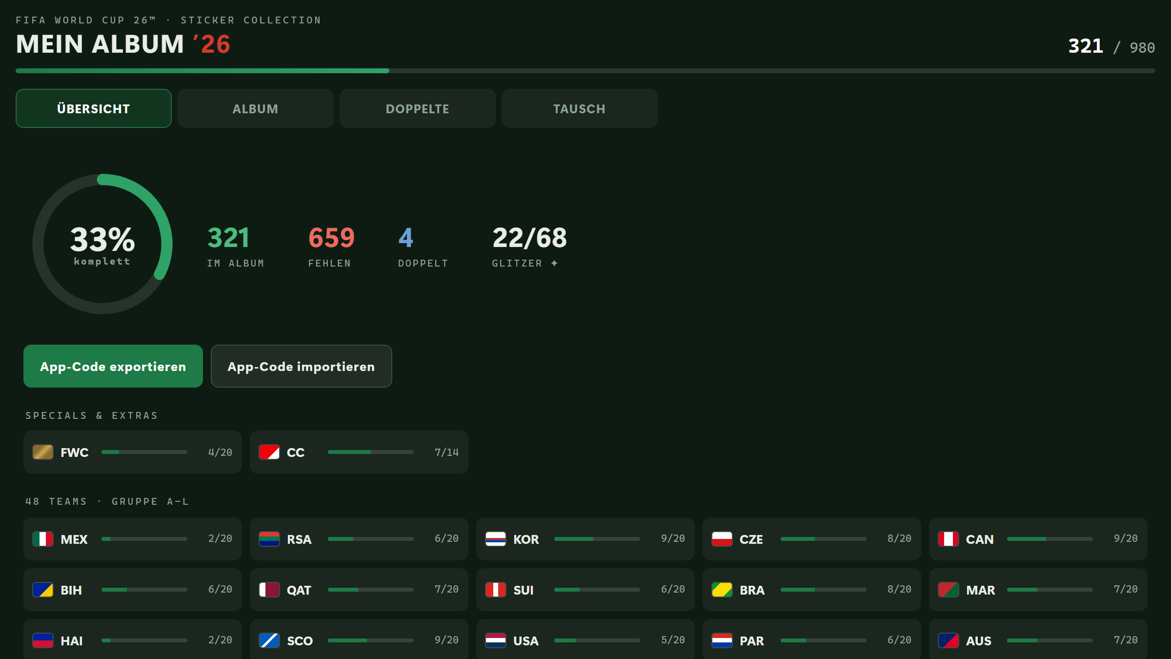 Screenshot: panini-tracker